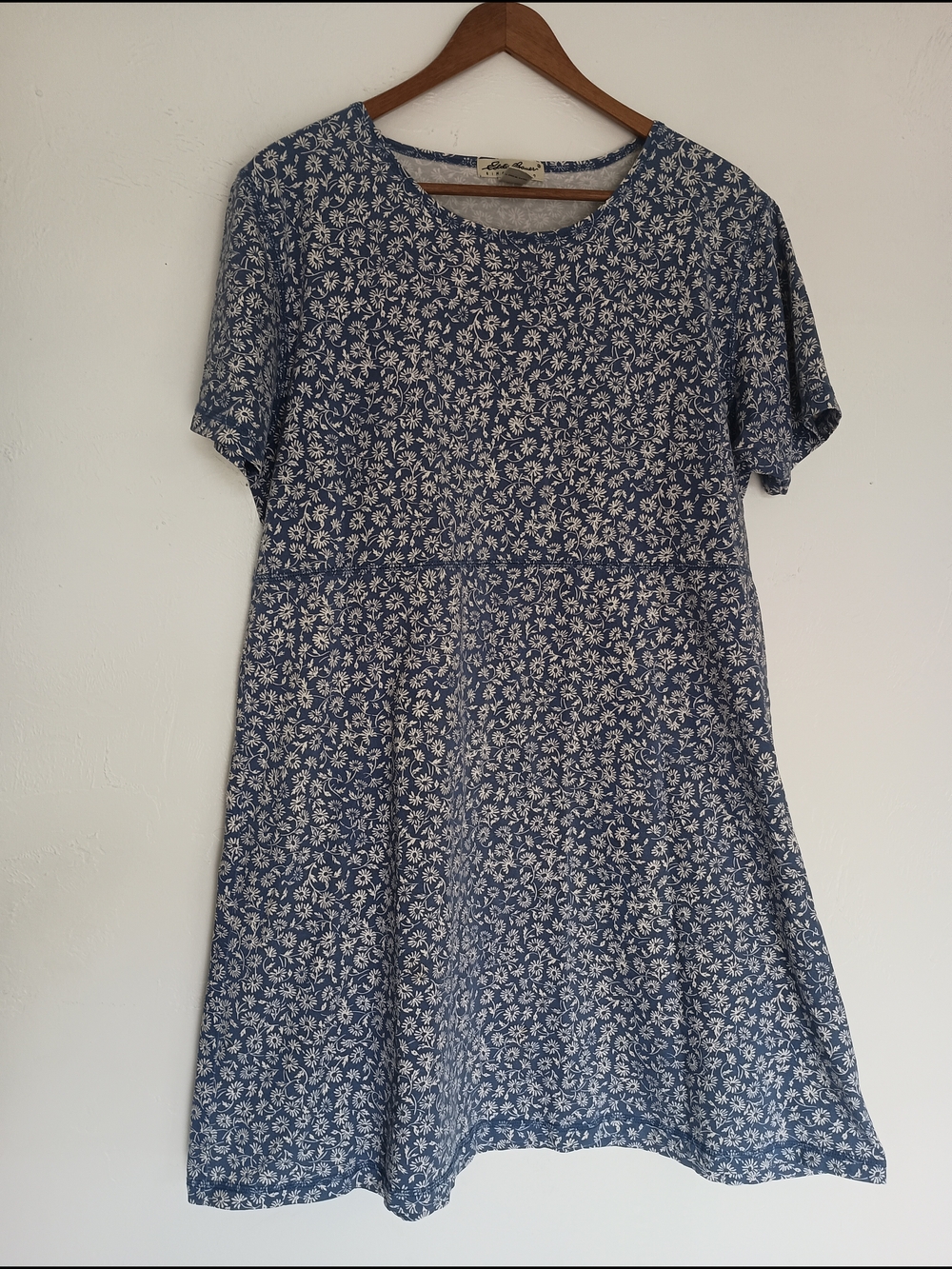 Eddie Bauer 100% Cotton Navy and White Floral Modest Dress